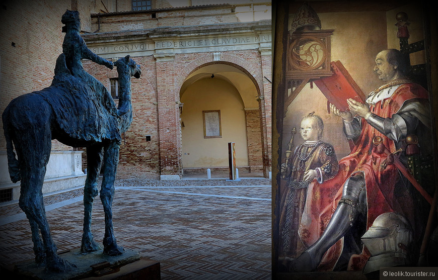 Верблюд - это современная композиция перед палаццо Дукале в Урбино. А портрет Федериго и его сына Гвидобальдо из галереи Марко, в палаццо находящейся. Художник Pedro Berruguete (1476 год). 
