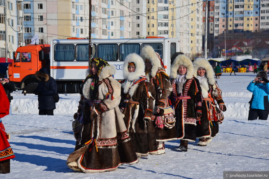 Яркие краски на белом снегу 