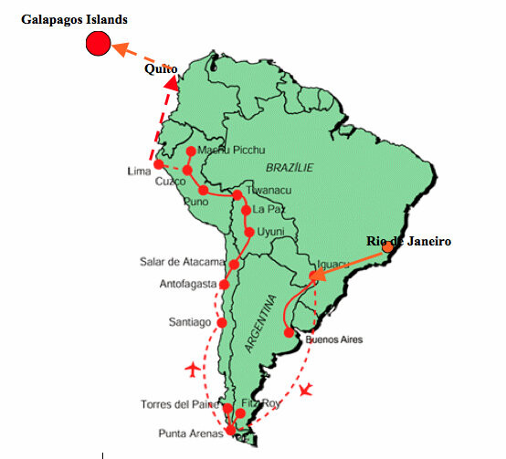 Карта путешествия Вокруг Южной Америки
