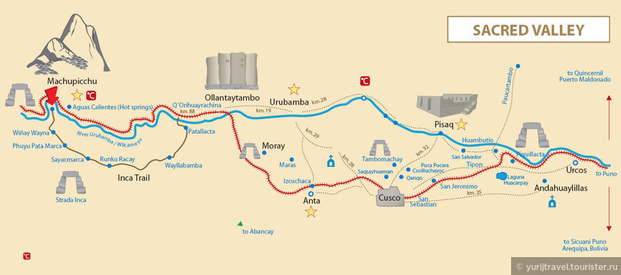 Карта достопримечательностей Священной долины инков 