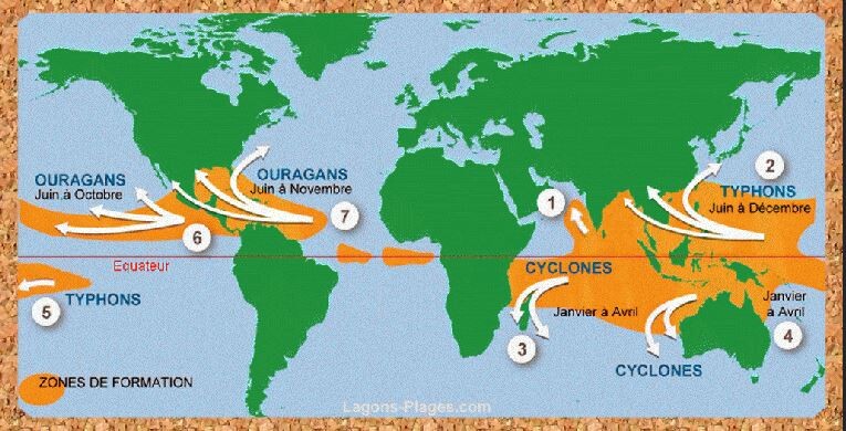Карта ураганных зон мира