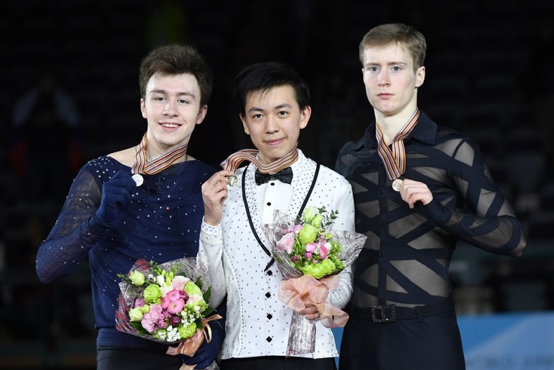 Золото: Vincent Zhou, Серебро: Дмитрий Алиев, Бронза: Александр Самарин. (Фото из интернета)