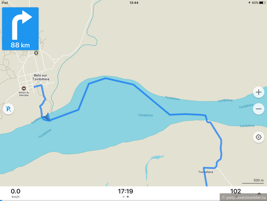 Карта переправы паромом через реку Цирибихина на другой берег. Расстояние сплава почти 4 км паром преодолевает за час