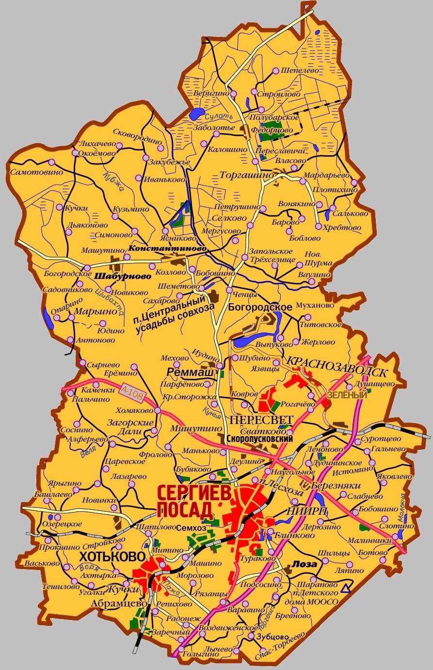 Подробная карта С��ргиева Посада с улицами и номерами домов