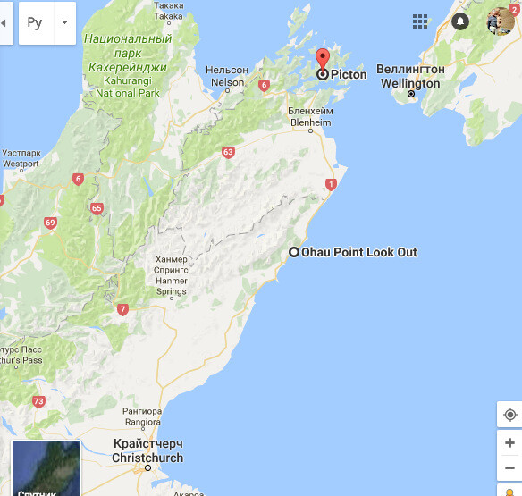 Дорога №1 от Крайстчерча до порта Пиктон проходит по побережью Тихого океана