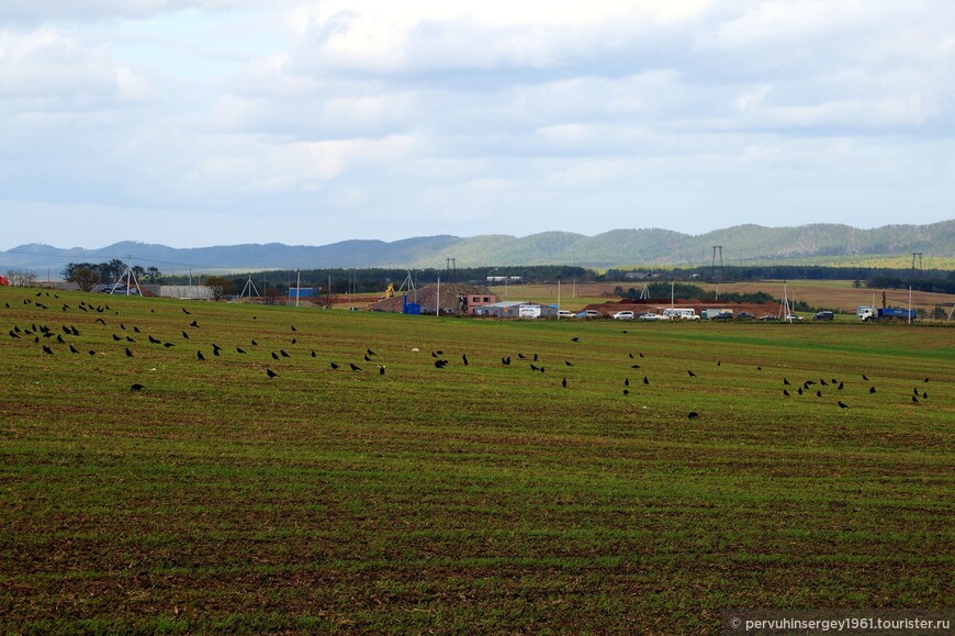 Сельхозугодья по дороге на Пригородное на фоне Чапаевской гряды