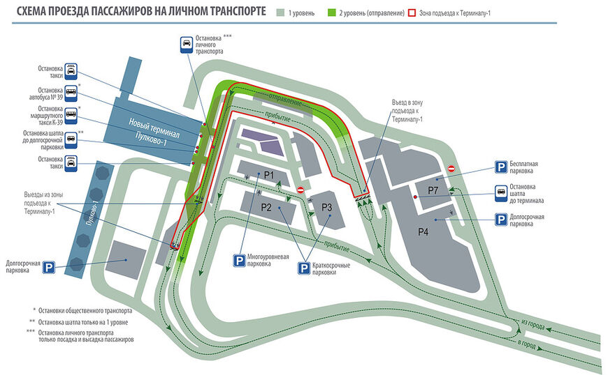 Схема движения и парковок в аэропорту Пулково