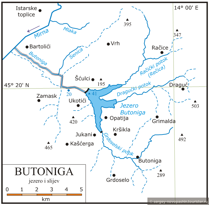 Карта-схема образования озера Бутонига и одноименной реки. Впадающей в Мирну. https://wikivisually.com/lang-hr/wiki/Datoteka:Butoniga-pregled-transparent.png 