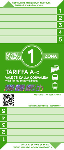Билет на 10 поездок в зоне С. Стоимость: 1,30€
