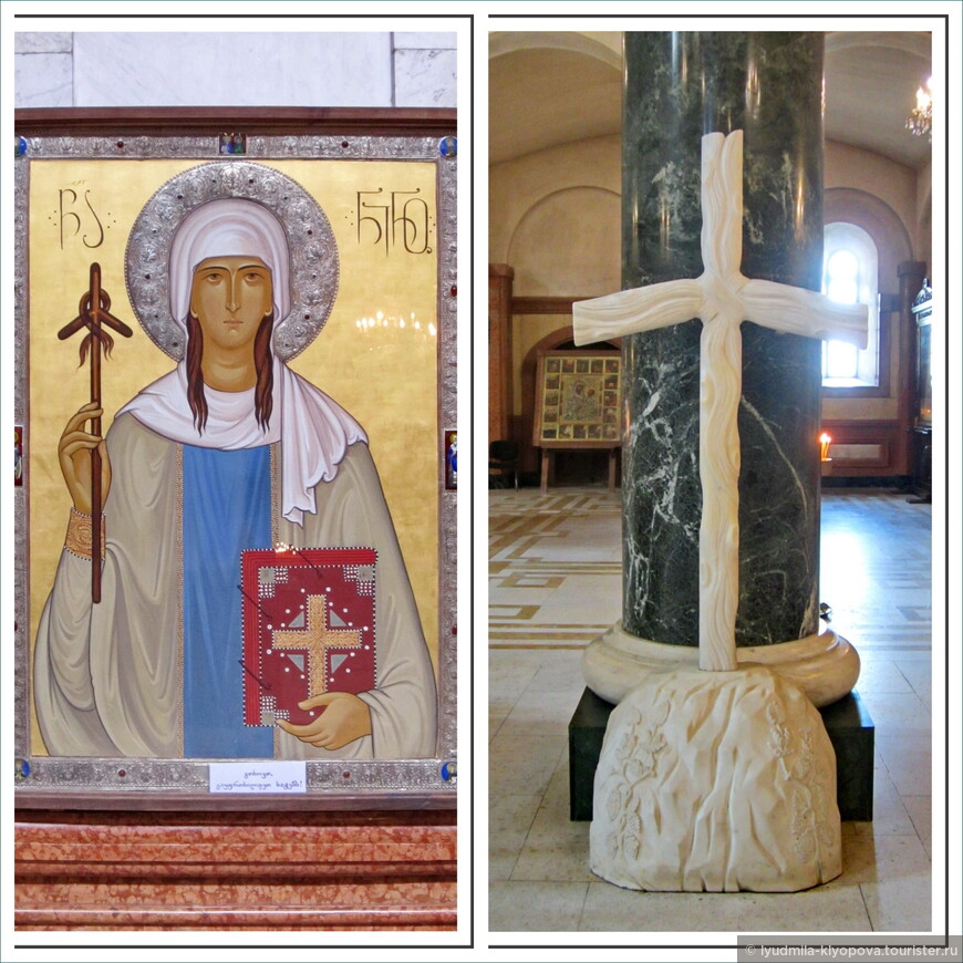 Икона святой Нины и грузинский крест. Фотография сделана в тбилисском кафедральном соборе Цминда Самеба