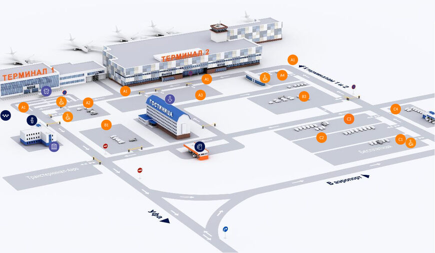 Схема привокзальной площади аэропорта Уфы