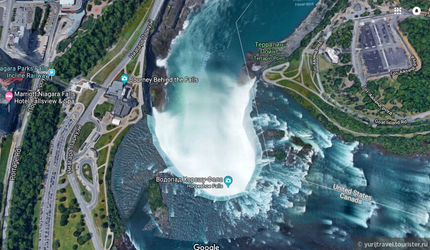 Ниагара. Водопад Подкова. Из Google Map