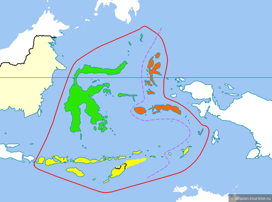 Уолессия, переходная бигеографическая зона между Азией и Австралией. медиатека wikipedia.org