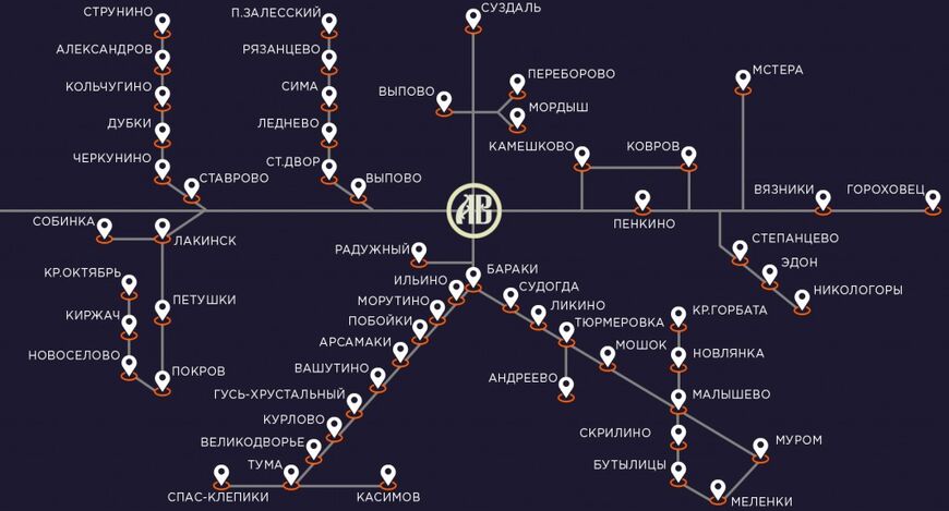 Схема маршрутов автовокзала Владимира