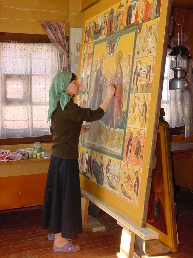 Ольга пишет большую икону Марию Египетскую в житии для Варлаамо Хутынского монастыря Великого Новгорода
