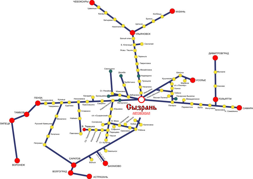 Схема маршрутов по автовокзалу Сызрани