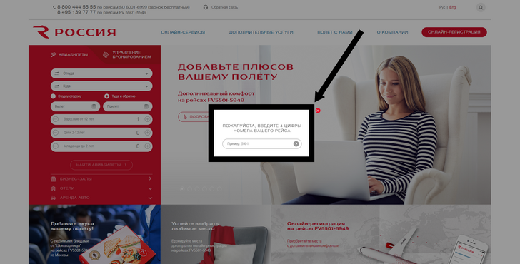 Авиакомпания «Россия»: онлайн-регистрация на рейс по номеру билета