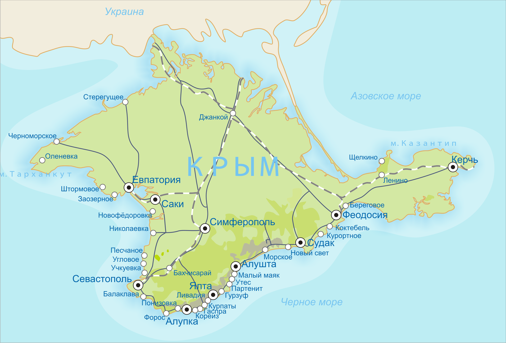 Крым карта с городами и поселками