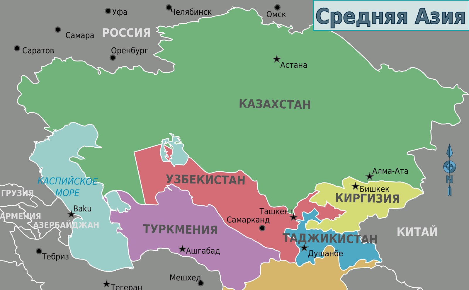 Карта Узбекистана на русском языке с городами — Туристер.Ру