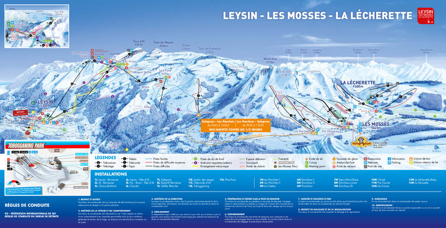 Схема горнолыжных трасс объединенной зоны катания Leysin - Col Des Mosses - La Lécherette