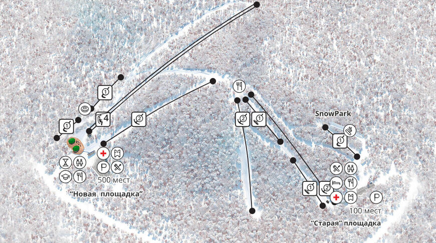 Схема подъемников горнолыжного курорта «Красная глинка»