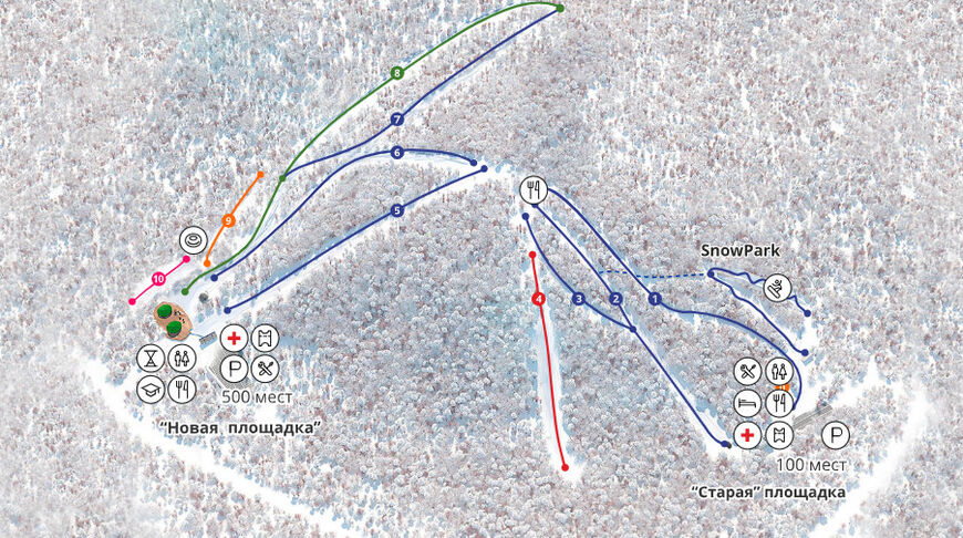 Схема трасс горнолыжного курорта «Красная глинка»