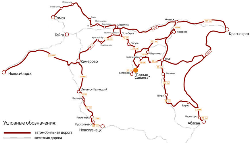 Карта автомобильных дорог до «Горной Саланги»