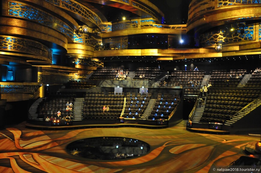 Зрительный зал, устроенный по принципу  амфитеатра (всего 14 рядов кресел с обзором 270 градусов).