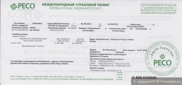 Международный страховой полис образец