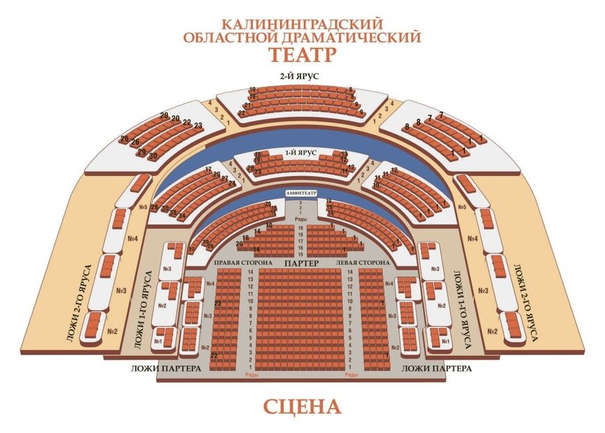 Схема зала драмтеатра Калининграда с местами