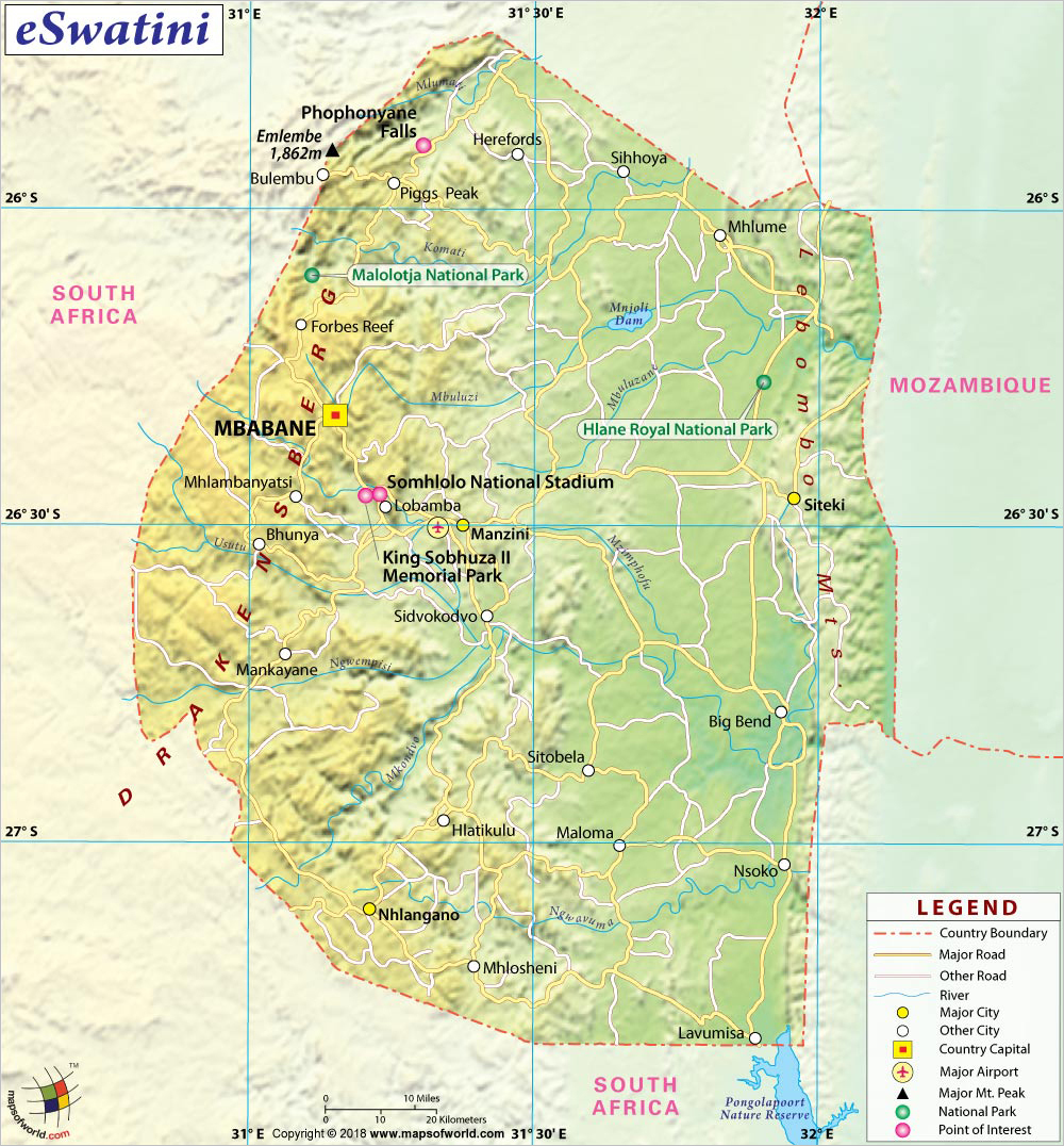 Свазиленд на карте. Эсватини на карте Африки. Свазиленд физическая карта. Свазиленд столица Мбабане на карте.