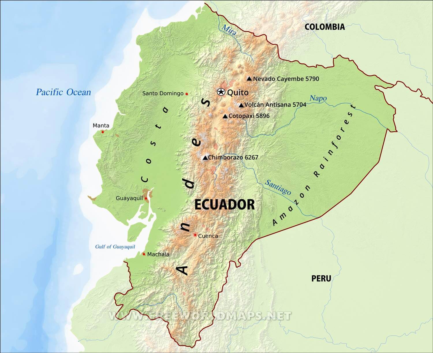 Карта Эквадора, подробная на русском языке — Туристер.Ру