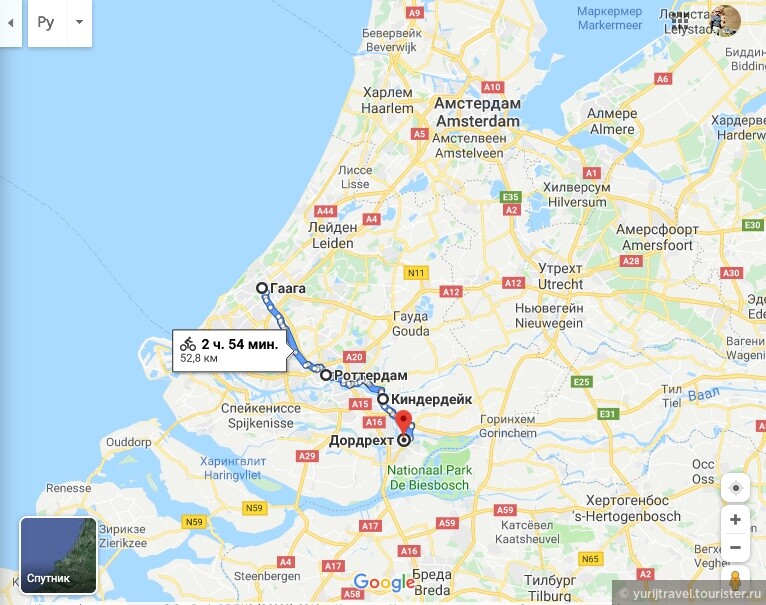 Карта маршрута Гаага - Роттердам - Киндердейк - Дордрехт