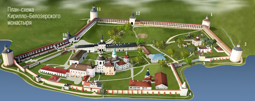 Карта-схема прогулки вокруг Кирилло-Белозерского монастыря. 