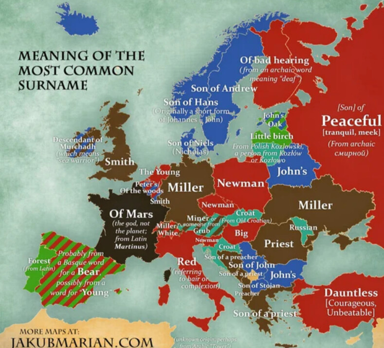 Создана карта самых популярных фамилий в разных странах (угадайте — какая в России?)
