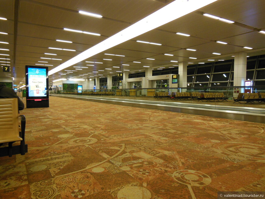 Зал вылета в международном аэропорту имени Индиры Ганди. На полу ковровое покрытие.