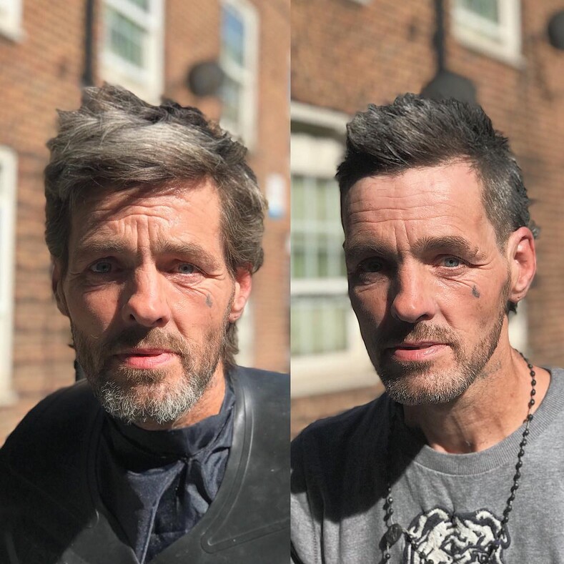 Бесплатные стрижки для бездомных: парикмахер из Великобритании бесплатно стрижет бродяг и превращает их в настоящих красавчиков