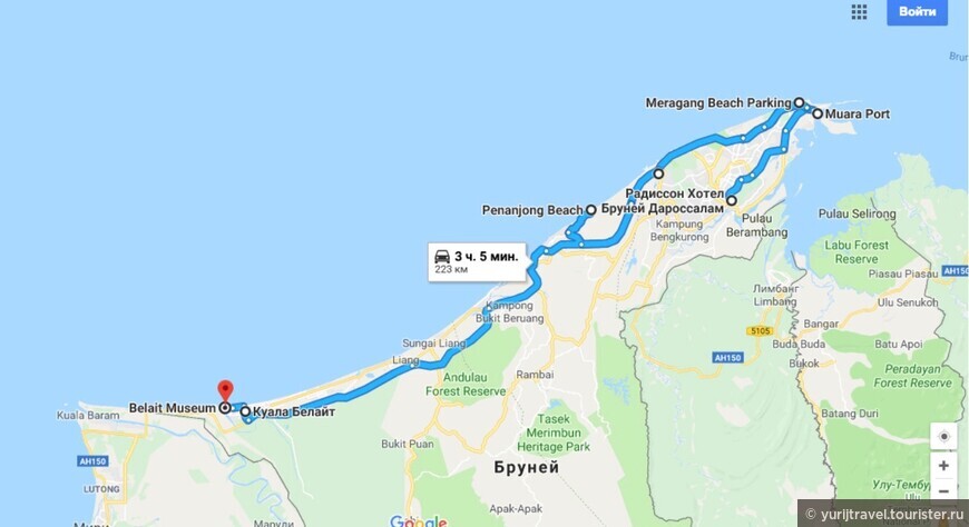 Карта маршрута поездки по Брунею