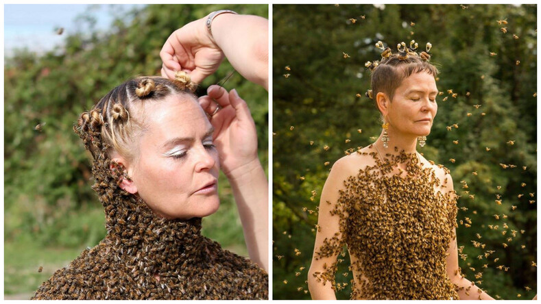 Женщина вместо одежды носит на себе 12 тысяч пчел: фото, способные «взорвать» мозг