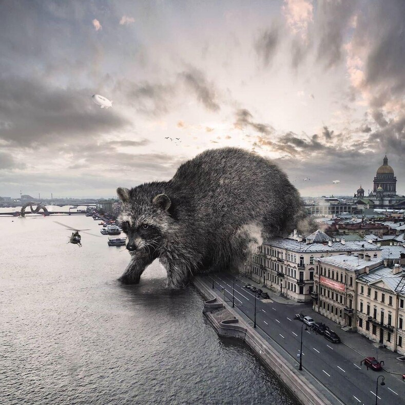 Художник заселил Санкт-Петербург гигантскими животными и андроидами