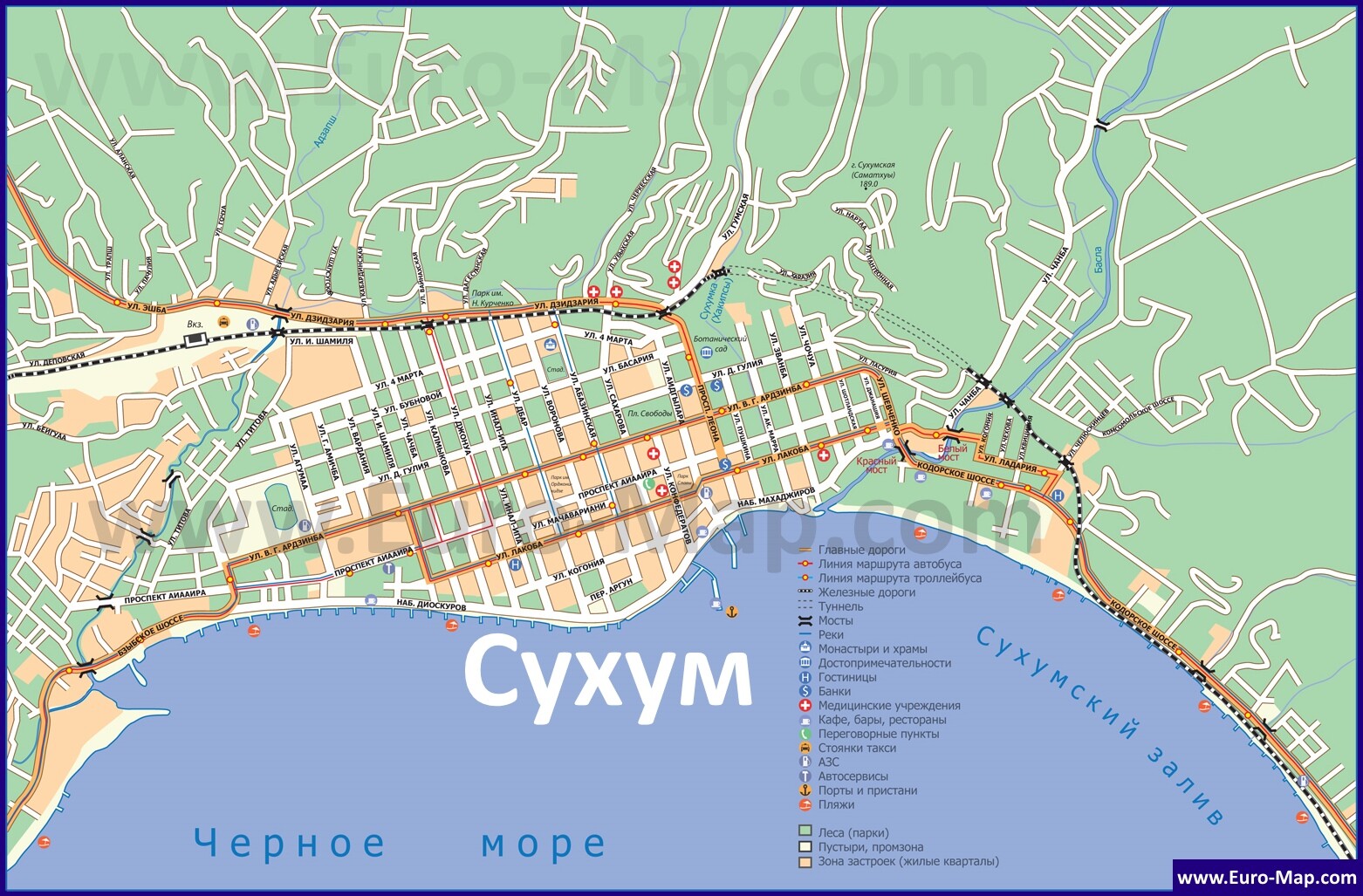 Карта сухуми с пляжами