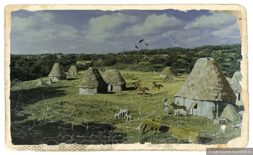 Этрусские поселения крайне редко строились в долинах или на равнинах. Это протоэтрусская идиллия Вилланова с музейного стенда. Тут ещё дома круглые, крыша из соломы.