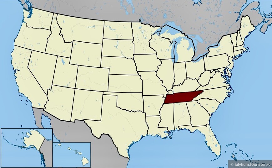 Штат Теннесси на карте США