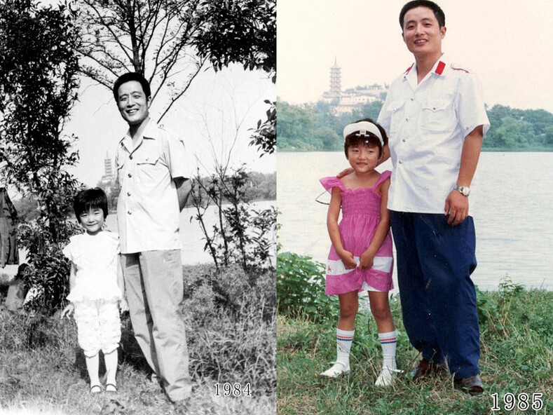 Отец фотографируется с дочерью на одном и том же месте 40 лет