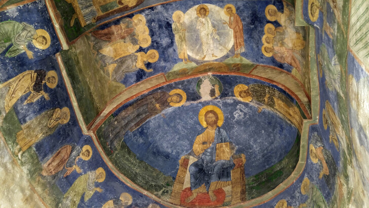 Росписи внутри Спасо-Преображенского собора Мирожского монастыря