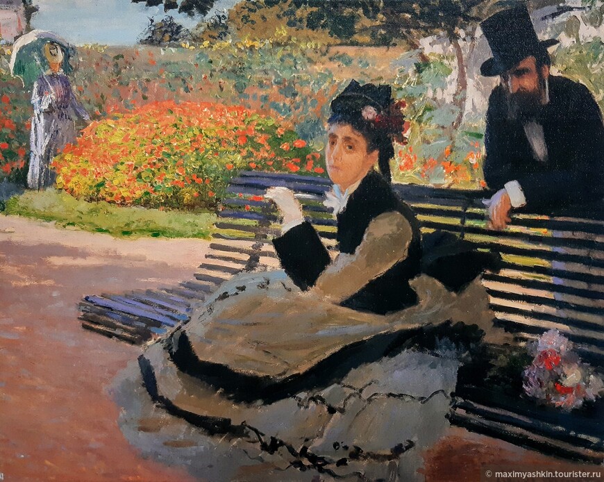 Камилла Моне на скамейке в саду, 1873 г.