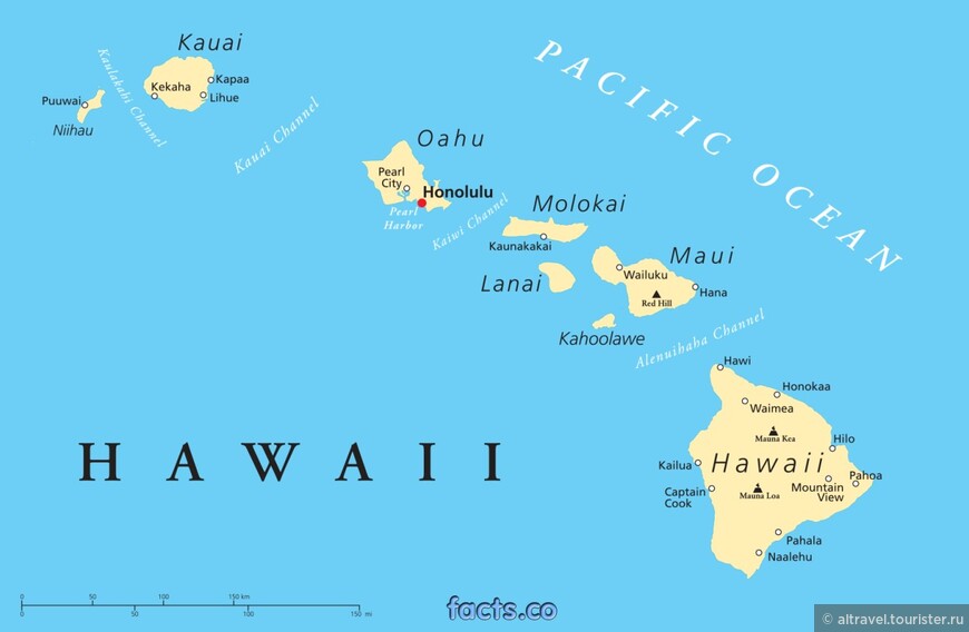 Карта 1: Главные Гавайские острова. Большой остров обозначен своим официальным именем - Hawaii