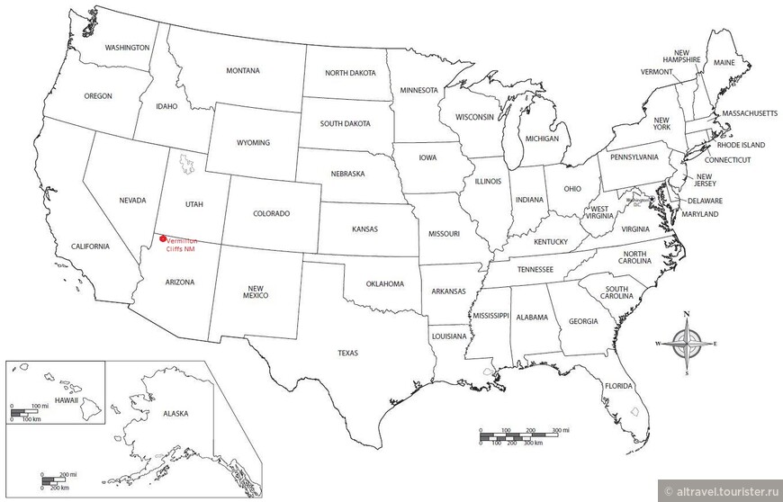 Карта 1. Национальный монумент Багряные скалы (Vermilion Cliffs National Monument) на карте США
