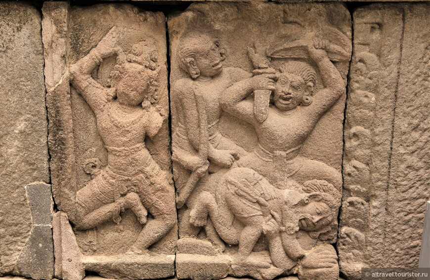 Фото 32-35. Сцены из индийского эпоса Махабхарата на стенах храма Вишну