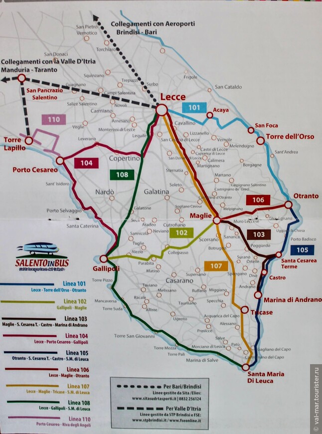 Карта автобусных маршрутов из Лечче